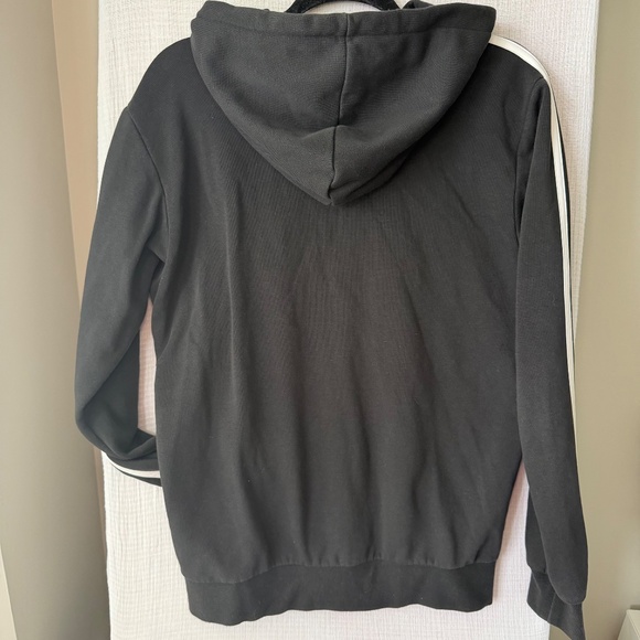 Adidas Mens Hoodie Small  Black White 3 Stripe Full Zip Fleece Logo Track Jacket - Picture 3 of 3